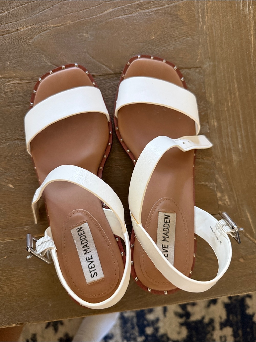 Steve Madden White Stud-Trim Wedges